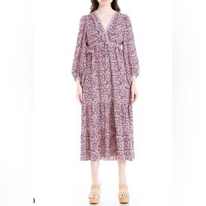 NEW Max Studio Pink Floral Tiered Balloon Sleeves Midi Dress US S